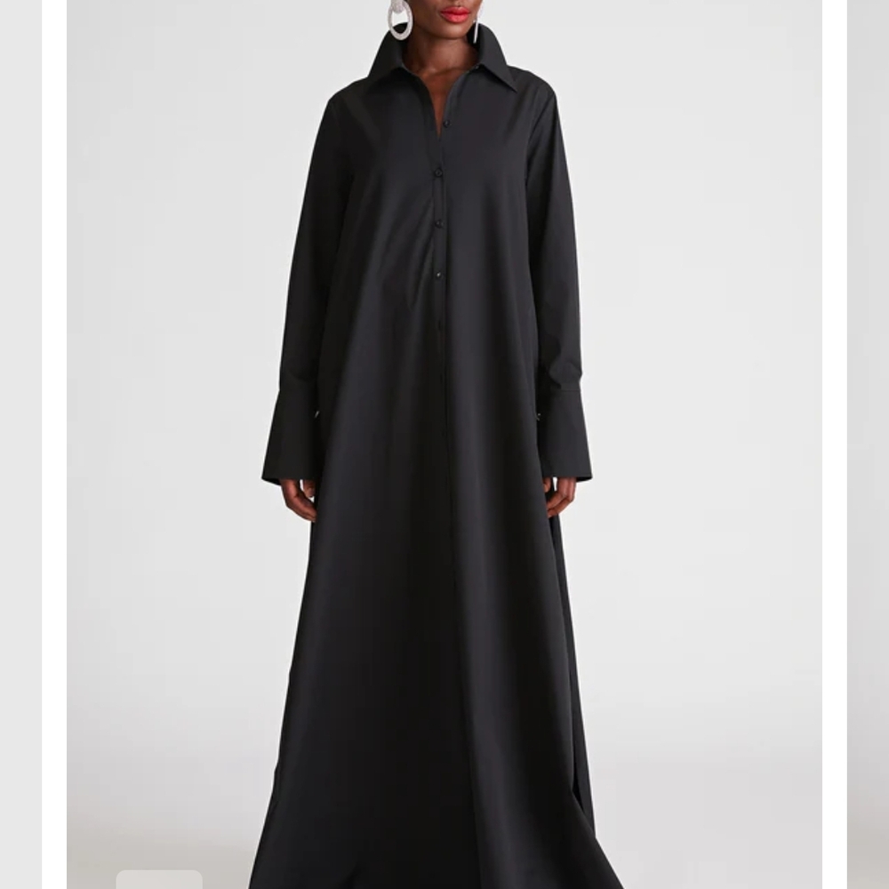Halston Heritage Imari Gown In Poplin Black Long Sleeve